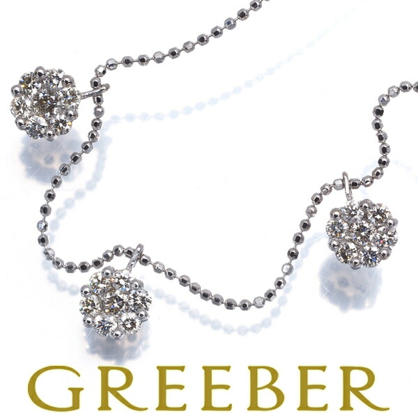 ★ポイント5倍対象商品★ ダイヤ ダイヤモンド 0.607ct パヴェ 3モチーフ フラワー ネックレス K18WG Necklace【中古】GENJ|グリーバー