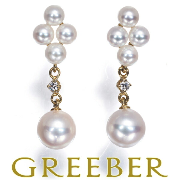 ★ポイント5倍対象商品★MIKIMOTO ミキモト ピアス パール 真珠 3.5-6.5mm ダイヤ ダイヤモンド K18YG Pierce【中古】BLJ