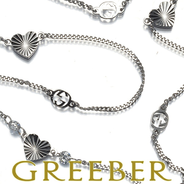 ★ポイント5倍対象商品★GUCCI グッチ ネックレス ダイヤ ダイヤモンド インターロッキングG ハート ステーション K18WG Necklace【中古】BLJ