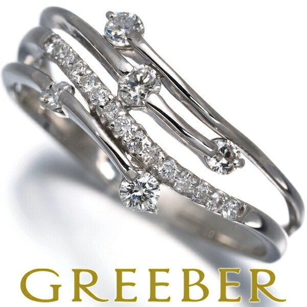ダイヤ ダイヤモンド 0.50ct ウェーブ 透かし リング Pt900 Ring 指輪 【中古】GENJ
