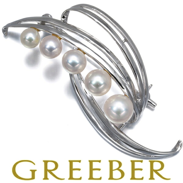 MIKIMOTO ミキモト ブローチ ベビー パール 真珠 4.8-6.9mm リーフ シルバー Brooch【中古】BLJ