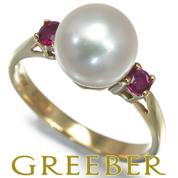 ★ポイント5倍対象商品★Tiffany&Co. ティファニー リング パール 真珠 8.0mm ルビー 8号 K18YG Pearl Ring 指輪 【中古】BLJ