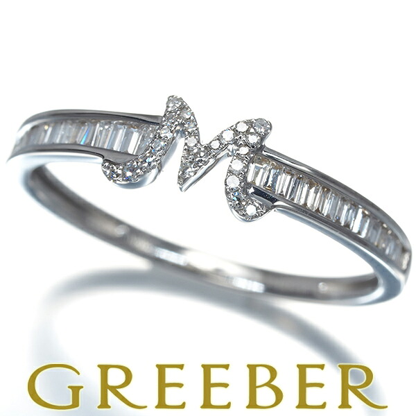★ポイント5倍対象商品★ ダイヤ ダイヤモンド 0.25ct イニシャル M 2種カット リング K18WG Ring 指輪 【中古】GENJ|グリーバー