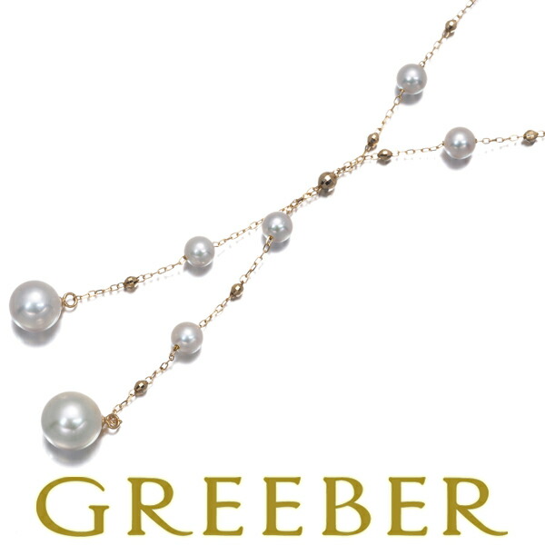 ★ポイント5倍対象商品★ パール 真珠 3.8-7.0mm ステーション Yドロップ ネックレス K18YG Necklace【中古】GENJ