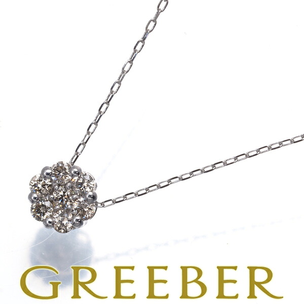 ブラウンダイヤ ダイヤモンド 0.20ct フラワー ネックレス K18WG Necklace【中古】GENJ
