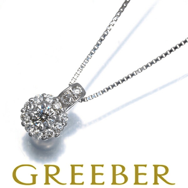 ダイヤ ダイヤモンド 0.11ct/0.09ct フラワー パヴェ サークル ネックレス K18WG Necklace【中古】GENJ｜グリーバー