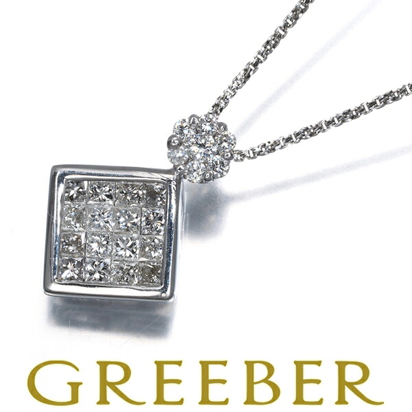 ★ポイント5倍対象商品★ ダイヤ ダイヤモンド 0.75ct ミステリーセッティング ネックレス K18WG Necklace【中古】GENJ|グリーバー