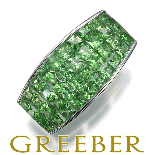 グロシュラライトガーネット 1.37ct ミステリーセッティング ペンダント トップ K18WG ソーティング Pendant【中古】GENJ｜グリーバー
