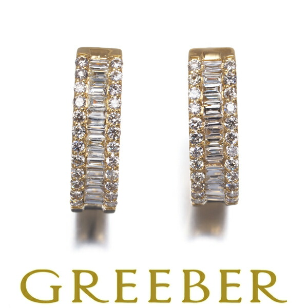 ★ポイント5倍対象商品★ ダイヤ ダイヤモンド 0.35ct/0.35ct フープ テーパーカット 2種カット ピアス K18YG Pierce【中古】GENJ