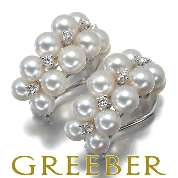 ★ポイント5倍対象商品★ MIKIMOTO ミキモト イヤリング パール 真珠 4.1-4.7mm ダイヤ ダイヤモンド K18WG Earrings【中古】BLJ|グリーバー