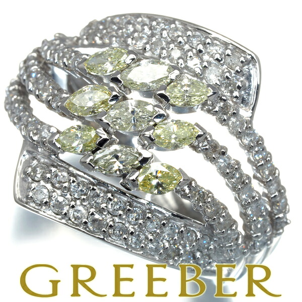 イエロー&クリアダイヤ ダイヤモンド 1.50ct 2種カット リング Pt900 Ring 指輪 【中古】GENJ 限界値下げ品