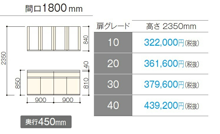 関西圏のみ パナソニック ラクシーナ カップボード カウンタープラン 扉グレード 30 H2350 W1800 D450 システムキッチン 食器棚 収納 送料無料 Prescriptionpillsonline Is