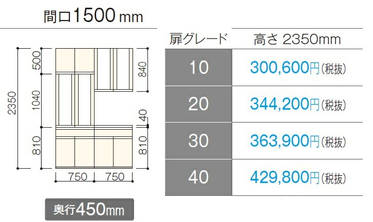 関西圏のみ パナソニック ラクシーナ カップボード トールカウンタープラン 扉グレード H2350 W1500 D450 システムキッチン 食器棚 収納 送料無料 Relentlessvb Com