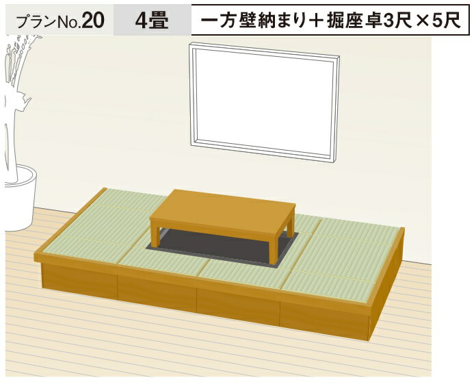 ★畳が丘 腹積もりNo.20 一方壁納まり＋堀座卓3尺×5尺 4畳 パナソニック 畳 くつろぎ 納める リフォーム DIY【別途積もり書き至要たる】【貨物輸送無料】★ 木材・建築資材・設備-その他-花・ガーデン・DIY