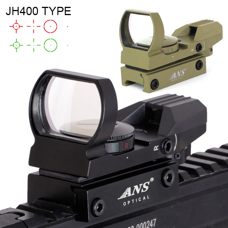 ANS Optical ドットサイト ダットサイト JH400タイプ ２色 黒 タン 軽量 コンパクト 4種 マルチレティクル レッド/グリーン 4形状 ５段階調整 サバイバルゲーム サバゲー エアガン ハンドガン スコープ