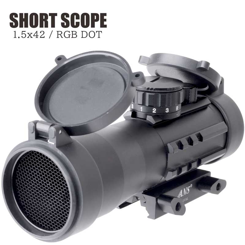 ANS Optical 低倍率 ショート スコープ チューブタイプ ドットサイト 1.5x42 Lurk55 キルフラッシュ付 青赤緑 イルミネーション 20mmレール 20mmレイル ドットサイト ライフルスコープ  スコープ ドットサイト 電動ガン エアガン サバゲー サバイバルゲーム 装備