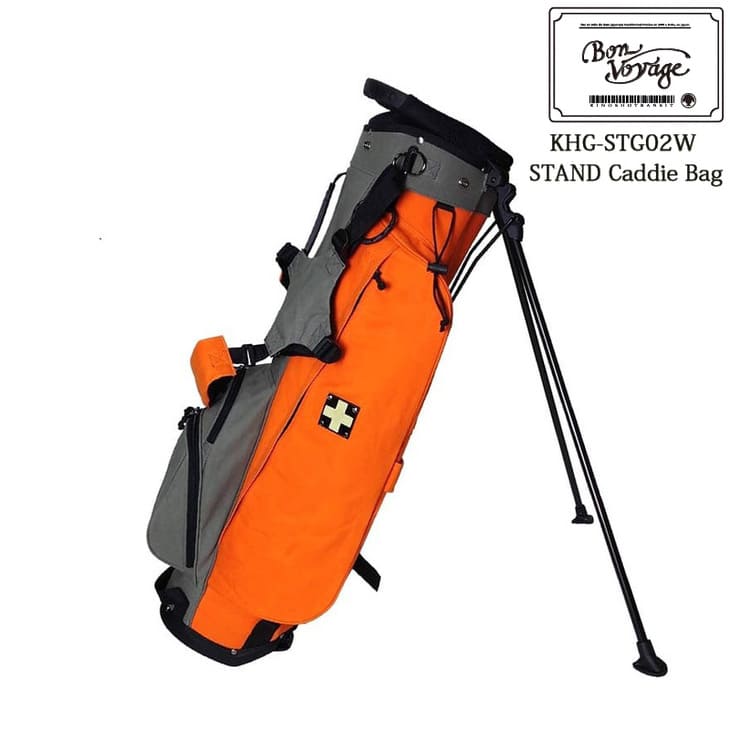 【在庫品即納】木の庄帆布 KinoshoTRANSIT KHG-STG02W 帆布スタンドキャディバッグ セメントグレー×オレンジ 軽量 8型 3分割 2023年モデル|カスタムクラブ工房 OVDGOLF
