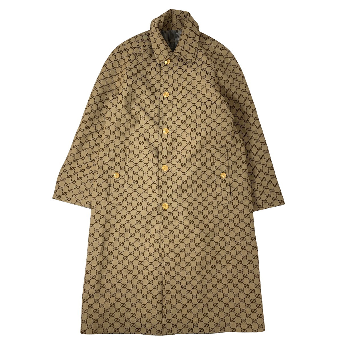 Gucci ブラウン ロングコート リバーシブル ウールブレンド GGシルク コートキャメル
