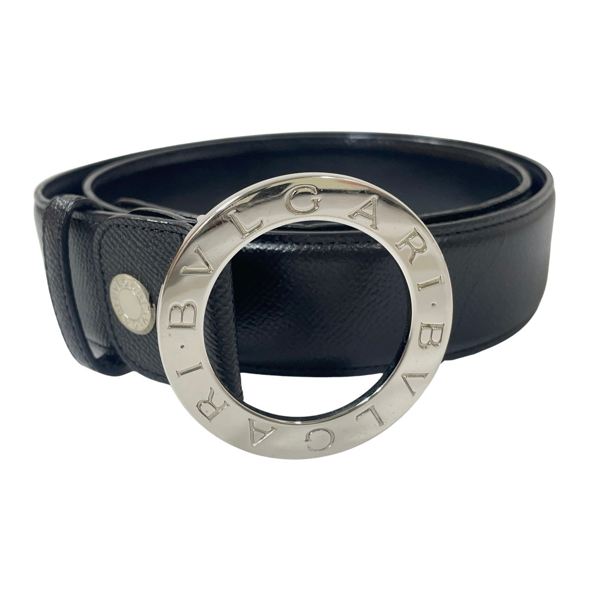 【美品】ブルガリ ベルト サークルロゴ ビーゼロワン レザー ブラック 箱付き BVLGARI ブルガリ ベルト ビーゼロワン ロゴマニアサークル