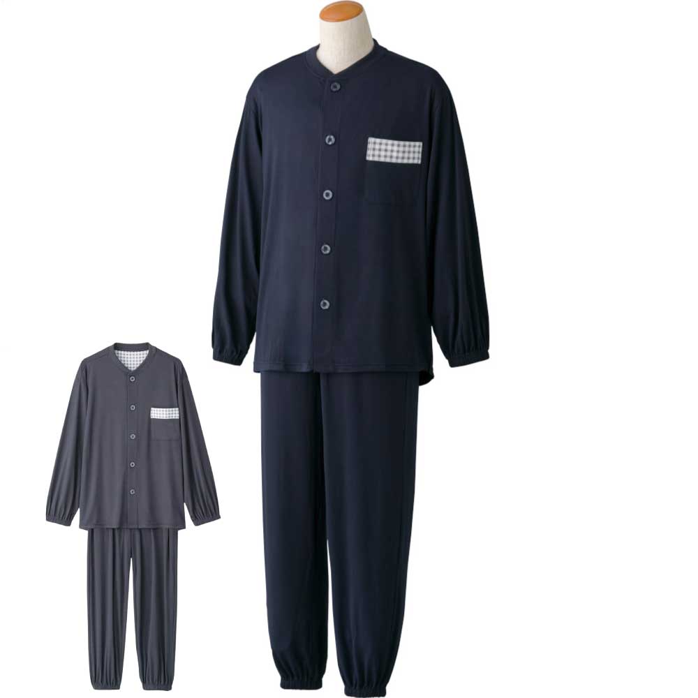介護用 パジャマ ワンタッチテープ のびのび ストレッチ パジャマ 3L 4L 大きいサイズ 大きめ 春夏秋冬 手口 足口ゴム入り ウエスト調節ゴム付 腰曲がり 後ろ身頃長め 腰曲がり体型 メンズ 紳士 用 NOBI AID