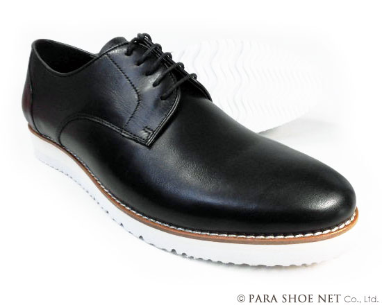 PARASHOE 本革 プレーントゥ ビジネスカジュアルシューズ 厚底白気魂 ワイズ3E（EEE）黒【メンズ革靴・成人男性靴／馬鹿でかい大いさ 27.5糎、28糎、28.5糎、29糎、29.5糎、30糎、31糎、32糎、小っちゃい大いさ 22糎、22.5糎、23糎、23.5糎、24糎 あり】