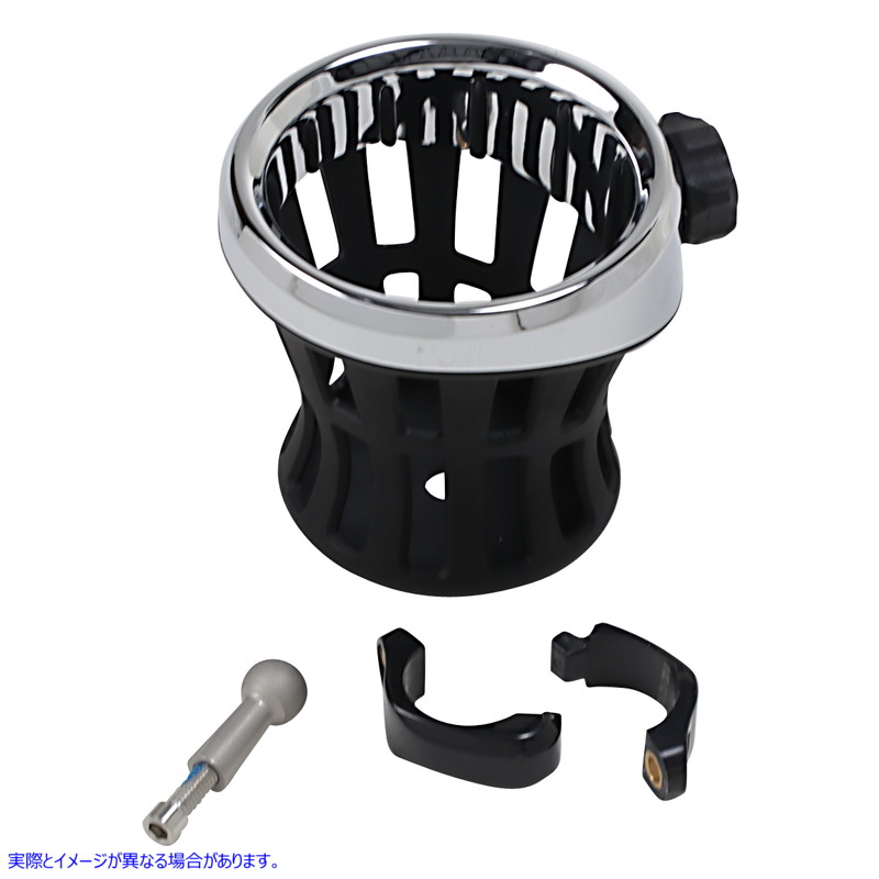 取寄せ ドリンクホルダー - 1-1/4インチ ハンドルバーマウント - クローム/ブラック シロ Drink Holder - 1-1/4 Handlebar Mount - Chrome/Black 50415 DRAG 06360024