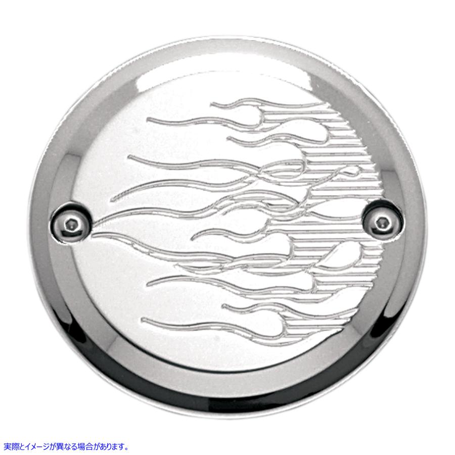 取寄せ ポイントカバー - フレイム - 2穴 - クローム ジョーカーマシーン Points Cover - Flame - 2 Hole - Chrome 921102FC DRAG DS325917｜ハーレーパーツデポ
