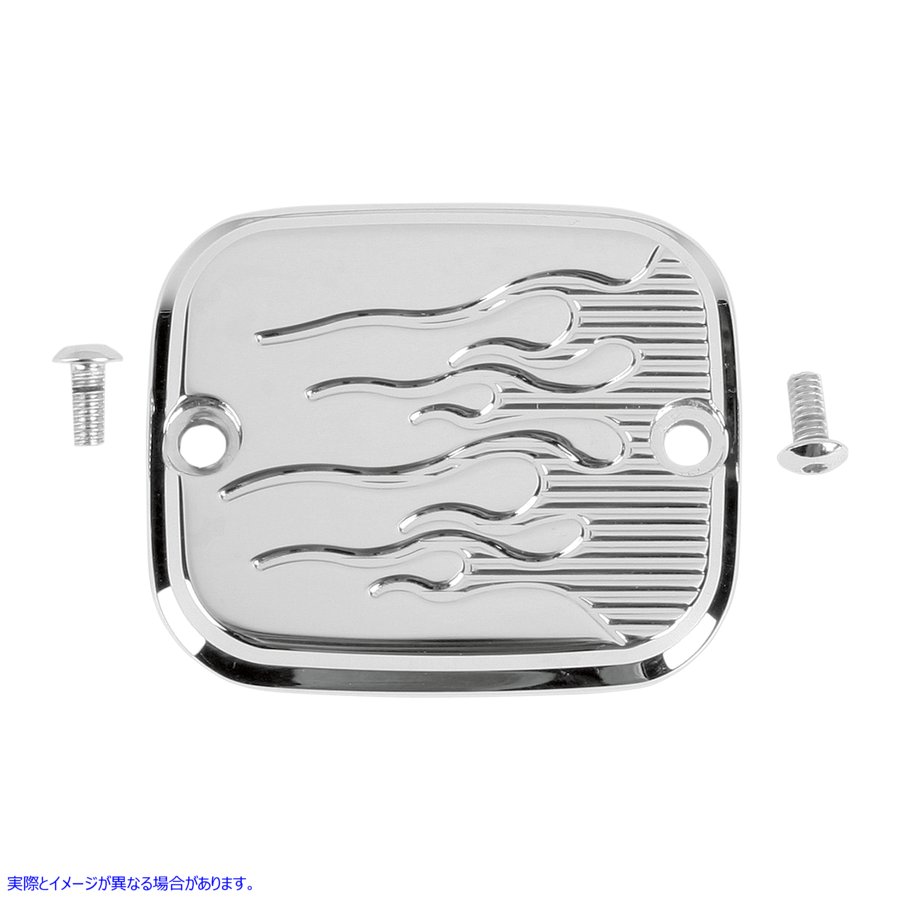 取寄せ マスターシリンダーカバー - ブレーキ - フロント - フレーム - クローム ジョーカーマシーン Master Cylinder Cover - Brake - Front - Flame - Chrome 951019FC DRAG DS373453|ハーレーパーツデポ