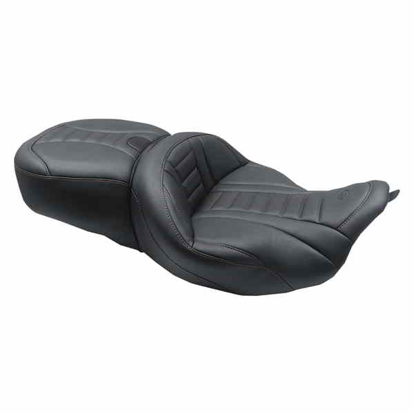 取寄せ ワンピースデラックスツーリングシート - ブラック、アメリカンビューティーレッドステッチ マスタング One-Piece Deluxe Touring Seat - Black w/ American Beauty Red Stitching 79006AB DRAG 08011374|ハーレーパーツデポ