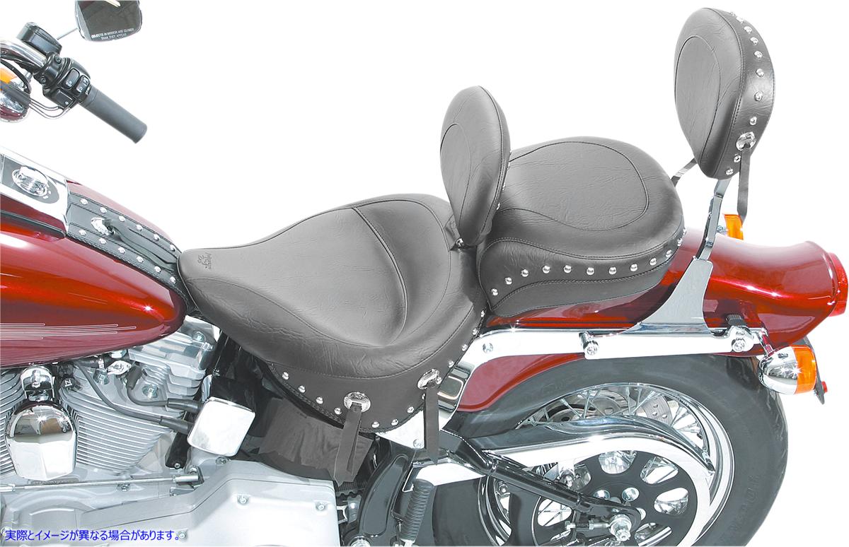 取寄せ ワイドソロシート - バックレスト付き - ブラック - スタッズ＆コンチョ付き - FLST/FXST 00-06 マスタング Wide Solo Seat - With Backrest - Black - Studded w /Concho - FLST/FXST '00-'06 79120 DRAG DS900233