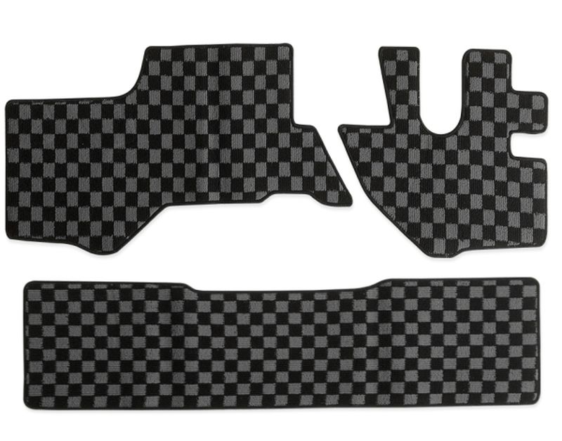 07エルフ タイタン アトラス コンドル 標準 ダブルキャブ フロアマット フロント＋ リア グレー x ブラック チェック 灰x黒 PA-TFM2627-G