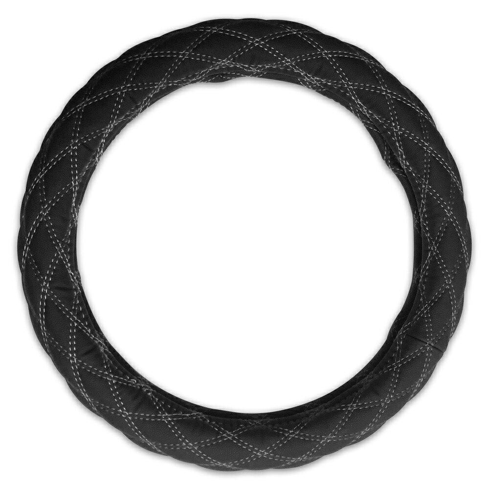 ステアリング カバー 艶無し ブラック PVC レザー 2L 46cm 厚み4mm ダイヤカット ホワイト ステッチ ダブル キルト SC-2L46-WL