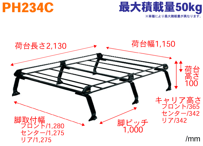 予約 バモスホビオ HM3 HM4 HJ1 HJ2 全車 用 タフレック ルーフキャリア PH234C 黒塗装スチール 6本脚  ※メーカー直送のため交換 返品 キャンセル不可 qdtek.vn