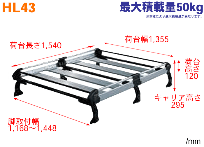 早い者勝ち ハイエースワゴン H100系 標準ルーフ 標準幅 用 タフレック ルーフキャリア HL43 アルミ 6本脚 ※メーカー直送のため交換 返品  キャンセル不可 fucoa.cl