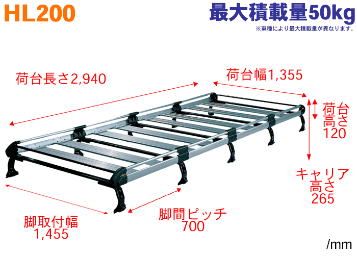 全商品オープニング価格！ ハイエースバン H2#系 標準ルーフ 標準幅 用 タフレック ルーフキャリア HL200 アルミ 10本脚  ※メーカー直送のため交換 返品 キャンセル不可 fucoa.cl