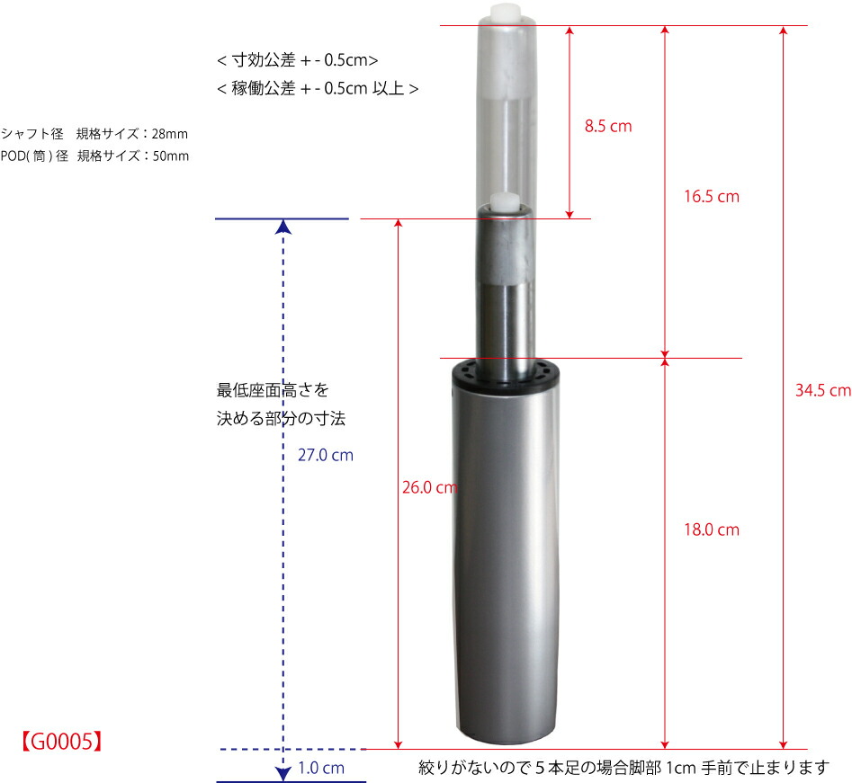 楽天市場 G0005 バランスチェア オフィスチェア Oaチェア用上下昇降窒素ガス圧シリンダー L 345mm パスカルjp 楽天市場店