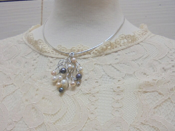 真珠ペンダント・SVストーン付きMIX淡水パールネックレス ペンダント mm [ジュエリー]【通販】【RCP】