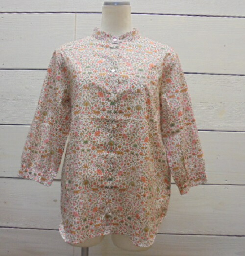 Parkes パークス リバティ 売れ筋商品|||Liberty 花プリント7分袖 衿付き ブラウス Parkes パークス リバティ Liberty 花プリント×ストライプ柄 7分
