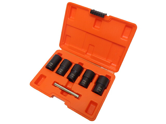 ロックナットバスター ホイールロックナット外しソケットセット 5pc 19mm 21mm 22mm 24mm 25mm ツイストターボソケット ロックナットの取り外しに インパクトレンチ使用可 ナットツイスター