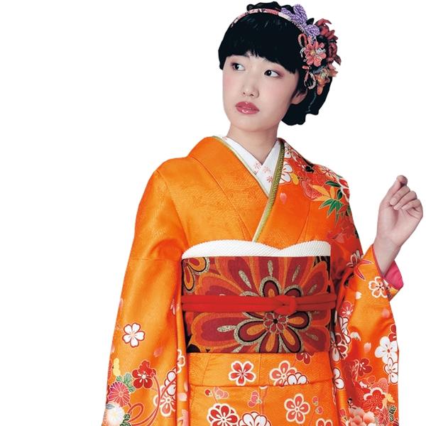 【振袖 着物】H・L 絵羽 振袖 着物【単品】【17】オレンジ系 大花 縞 成人式 記念日 卒業 お祝い 結婚式 二次会 女子会 パーティー レトロ 大柄 モダン ジャパン 日本 レディース 和服 着物 和装 H・L H・L HL H.L アッシュエル エイチエル【E】|SHOP PINK京都