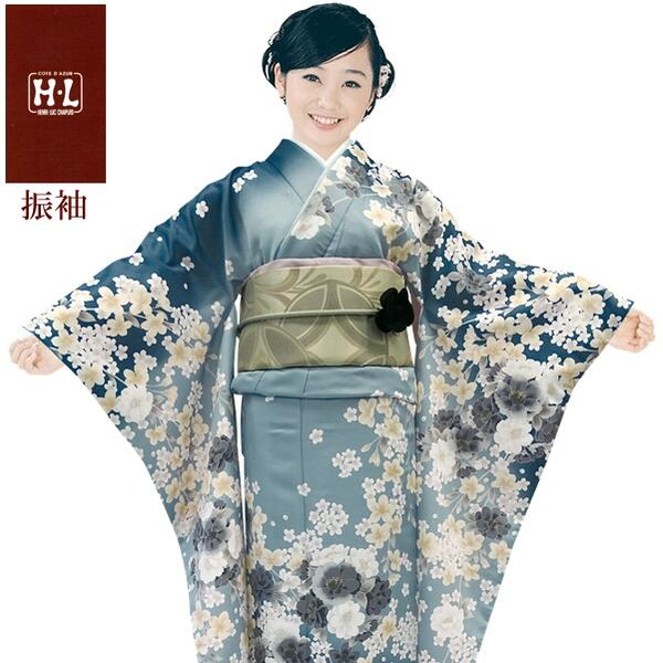 【振袖着物】【単品】H.L 洗える着物 振袖 ダスティカラー【203】ブルーグレー 花柄【全20柄】成人式 結婚式 披露宴 パーティー お茶席 園遊会 入学式 卒業式 着物 レディース 着物 和装 和服【E】|SHOP PINK京都