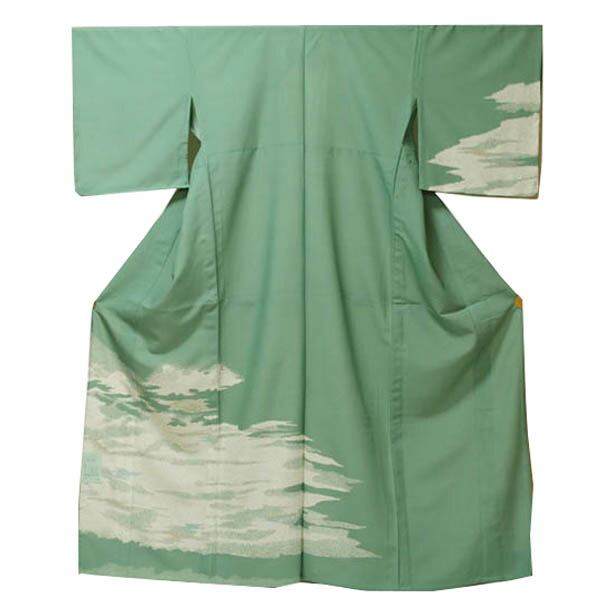 薄物　付下げ　単衣　秋草 付け下げ 反物 絵羽 夏 絽 緑 着物 未仕立て 無地 附下 化繊 送料無料