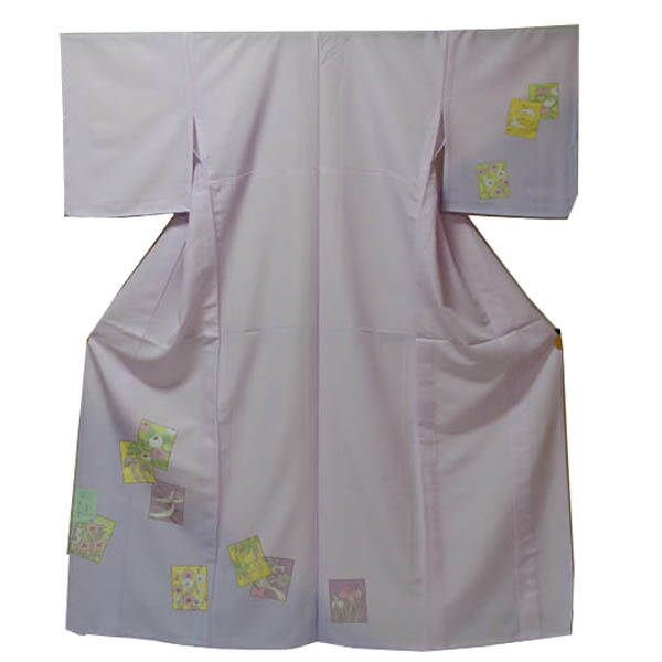中古】 付下げ 友禅 レディース 正絹 ピンク 花柄 身丈155.5cm
