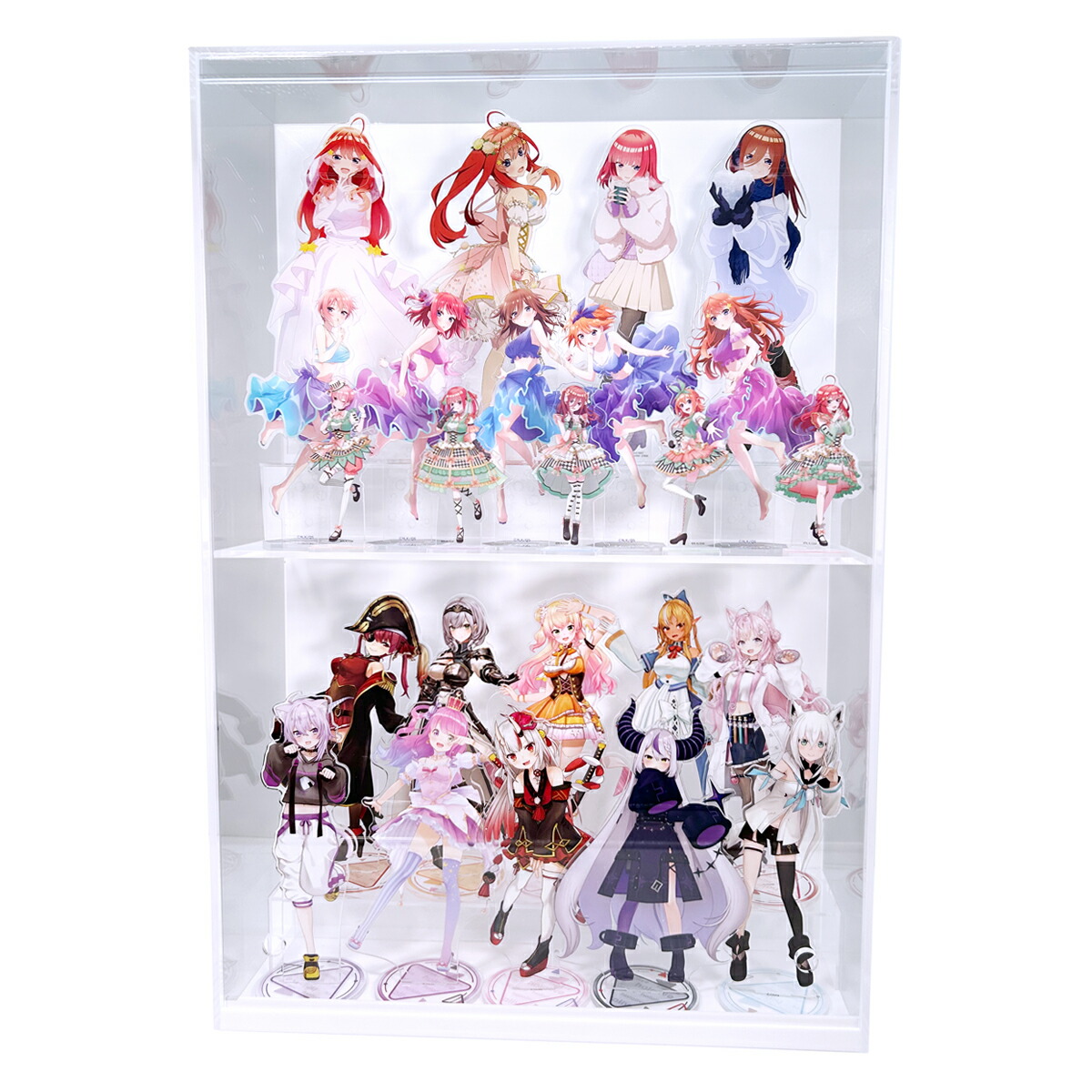 プラスアート【置き式 高さ66cm 幅45cm】 クリア背景白/スタンド付き フィギュアケース アクリルスタンドコレクションケース 2段 卓上 デスク上 机上|プラスアート