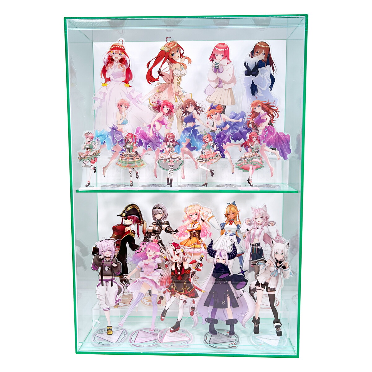 プラスアート【置き式 高さ66cm 幅45cm】ガラス色・背景白/スタンド付き フィギュアケース アクリルスタンドコレクションケース 2段 卓上 デスク上 机上|プラスアート