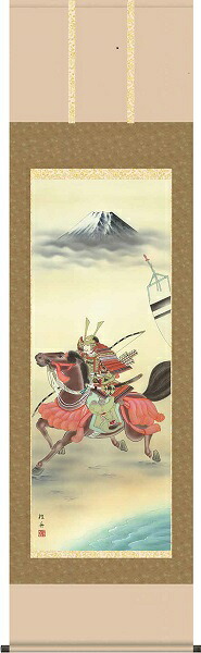 【お得クーポン配布中】掛け軸/節句画/武者・兜/若武者/長江桂舟/三美会/正絹二丁本表装/尺五サイズ幅54.5cm/桐箱畳紙収納/表装品質十年保証/端午の節句掛軸 初節句 こどもの日|プルメリアガーデン