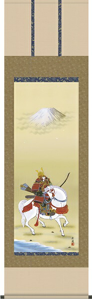 【お得クーポン配布中】 掛け軸/節句画/武者・兜/馬上武者/田中広遠/白翠会/正絹二丁本表装/尺五サイズ幅54.5cm/桐箱畳紙収納/表装品質十年保証/端午の節句掛軸 初節句 こどもの日