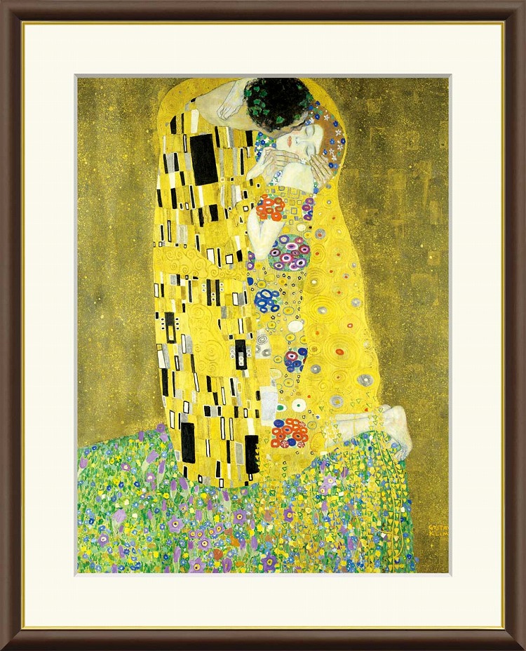 【お得クーポン配布中】 世界の名画 接吻　クリムト F8　61×49.5cm 手彩仕上 高精細巧芸美術画 インテリア 額入り　額装込　アート　ギフト　巣ごもり　油絵