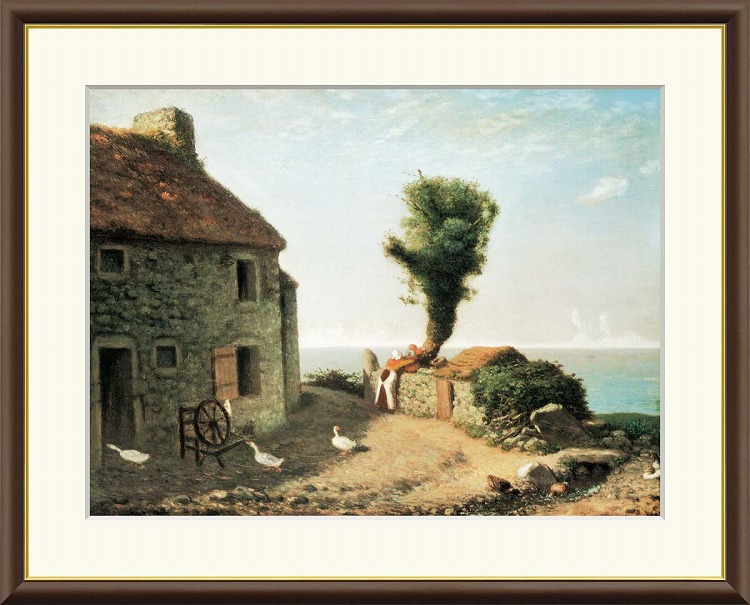 【お得クーポン配布中】世界の名画グリュシーの村はずれ　フランソワ　ミレーF8　61&times;49.5cm手彩仕上 高精細巧芸美術画インテリア 額入り　額装込　アート　ギフト　巣ごもり　油絵｜プルメリアガーデン