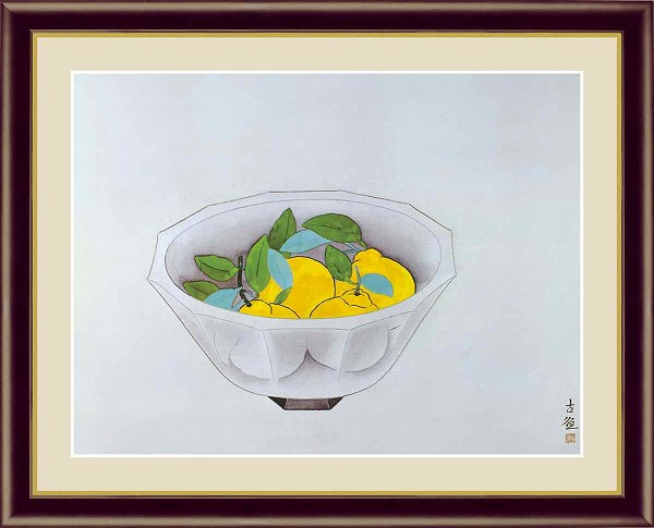 【お得クーポン配布中】 日本の名画　日本画 三宝柑　小林古径 F6　52×42cm 手彩仕上 高精細巧芸美術画 インテリア 額入り　額装込　アート　ギフト　巣ごもり